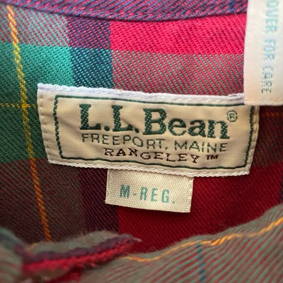 L.L. Bean Vintage Plaid Button Down Shirt Red Green Yellow Mens Size Medium - Picture 3 of 7